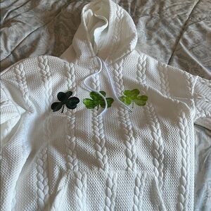 White Cable-Knit Hoodie Sweatshirt - Women